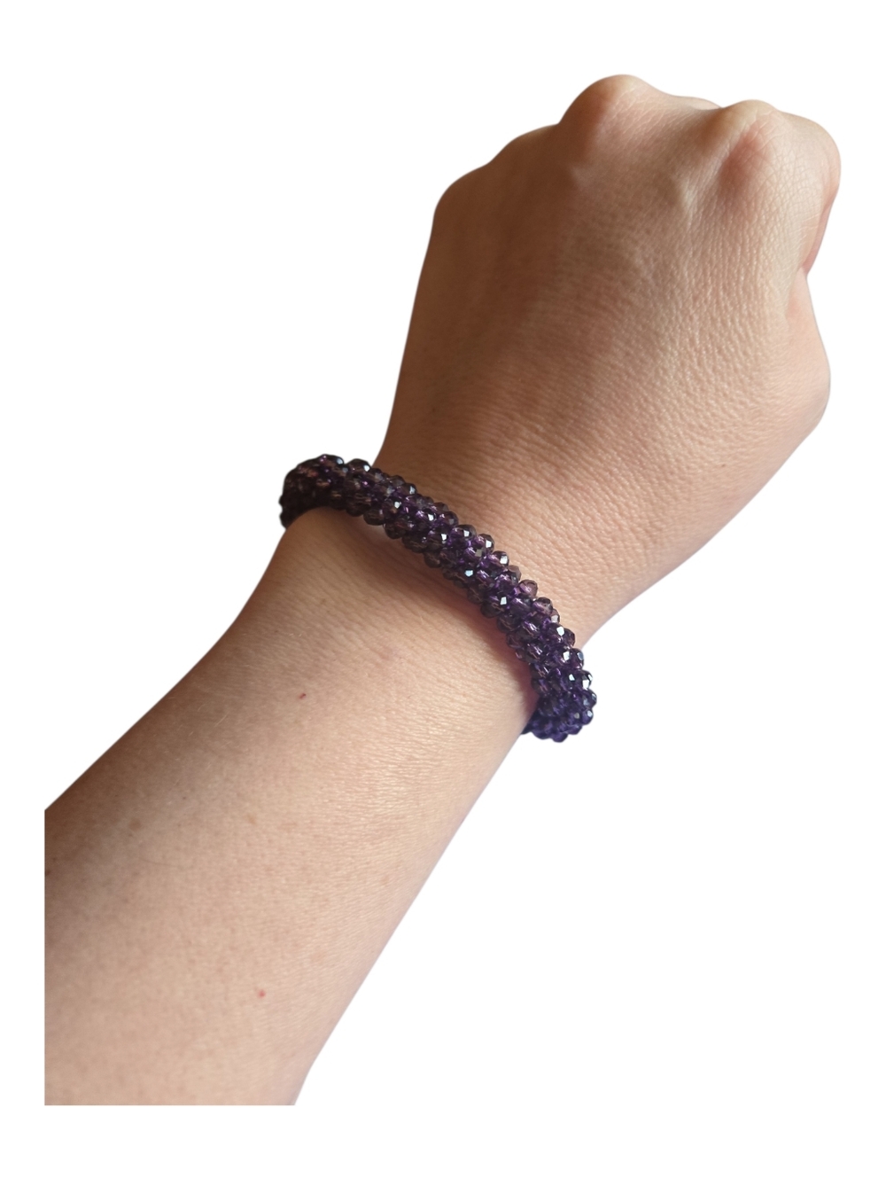 Woven Amethyst Crystal Bracelet | Handmade Sparkly Bead Jewelry. 10
